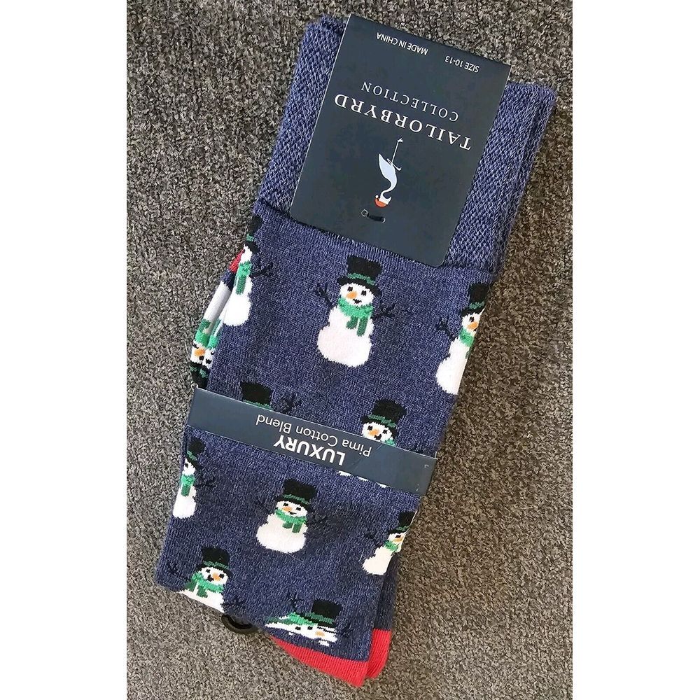 Tailorbyrd Holiday Luxury Pima Cotton Blend Snowmen Socks Navy Sz 10-13